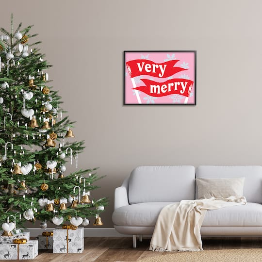 Stupell Industries Very Merry Bold Holiday Flags Framed Giclee Art